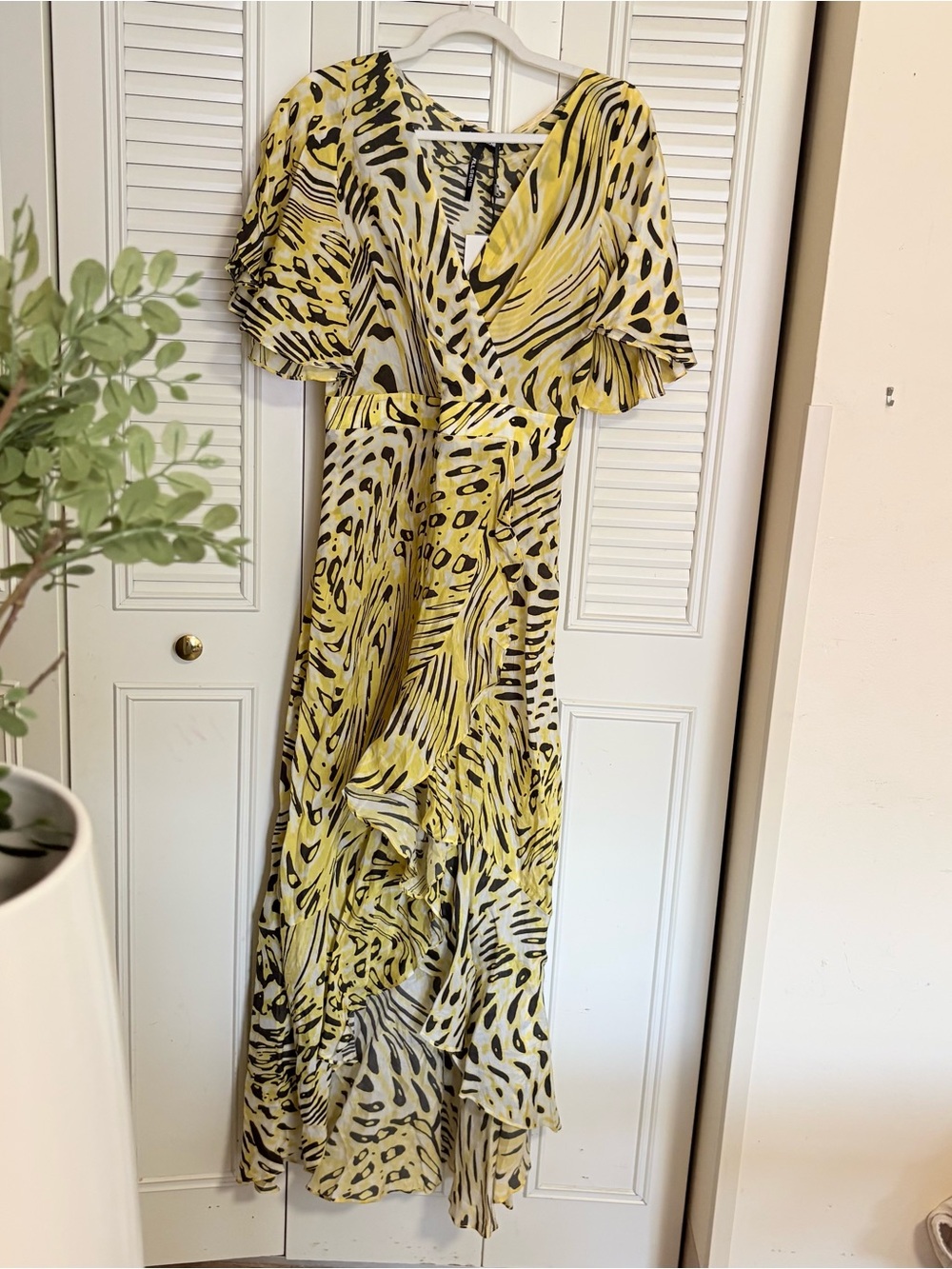 Nocturne Yellow Animal-Print Wrap Maxi Dress